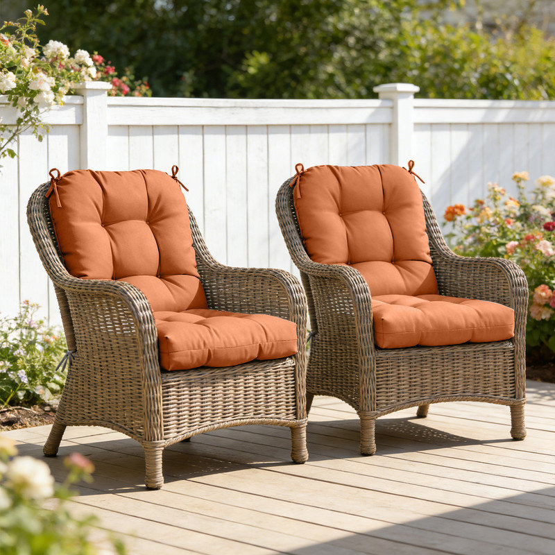2 Piece 4" Thick Chair Cushion Indoor and Outdoor Seat / Back Cushions with Straps, Orange