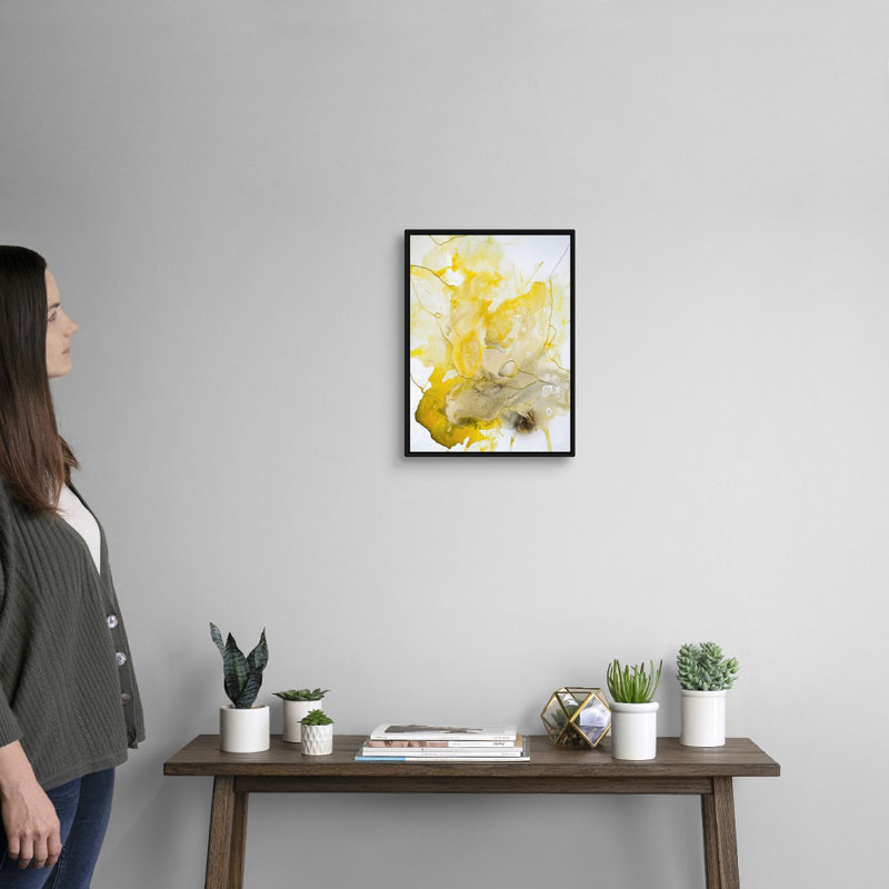 Ligne jaune-reproduction d’art sur toile, H 18 po x l 14 po x P 1,75 po, Cadre noir