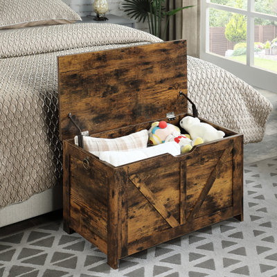 Banc de rangement pour hall d'entrée, finition brun rustique, commode rétro, 2 charnières, grand compartiment à chaussures brun, organisateur de style rétro, rangement de L 29,5 po, support robuste, entretien facile