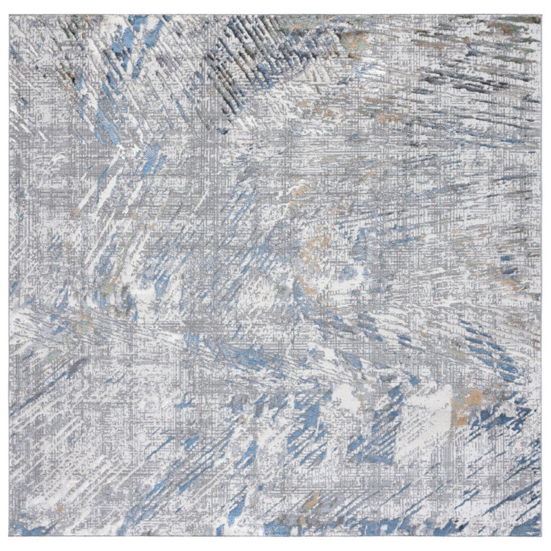 Wayde Abstract Gray/Blue Area Rug, Square 6'7"