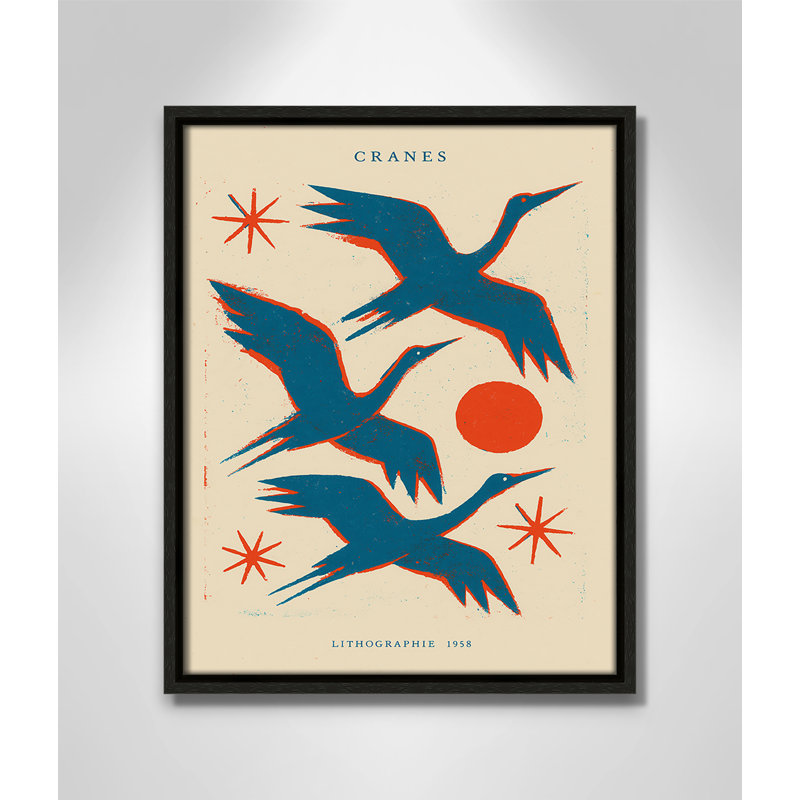 «Cranes» par Treechild, Toile avec cadre, 12.5'' W x 15.5'' H, Flottant espresso