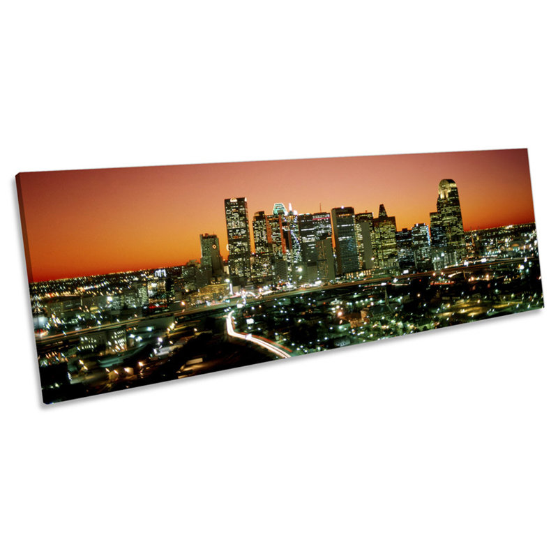 Dallas Texas City Skyline 1 Piece Wrapped Canvas Panoramic Wall Art, 60.96cm H x 182.88cm W x 4cm D