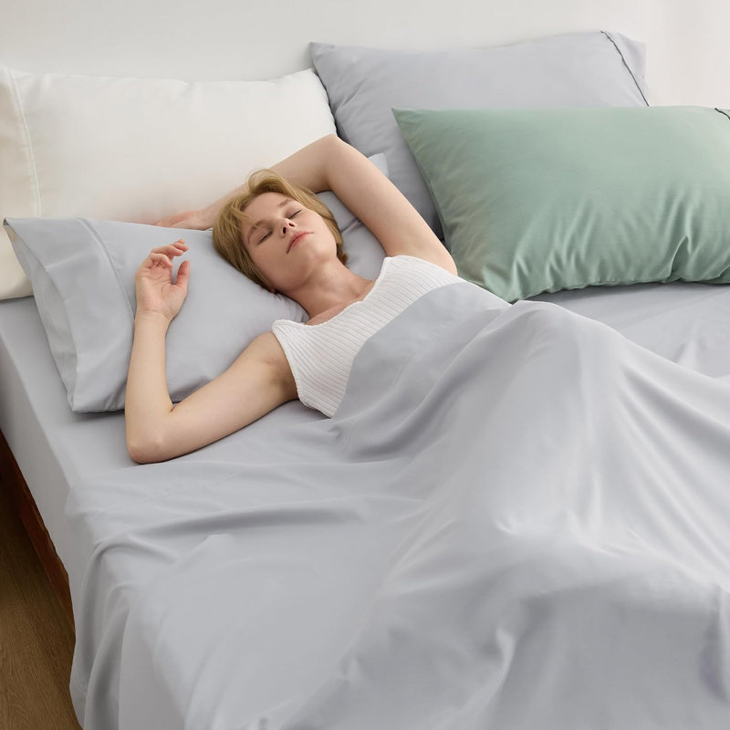 Bedsure Polyester & Rayon Derived from Bamboo Sheets, Off White, King Sheet Set with 2 Pillowcases