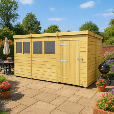 12ft x 6ft Pent Shed - Single Door with Windows