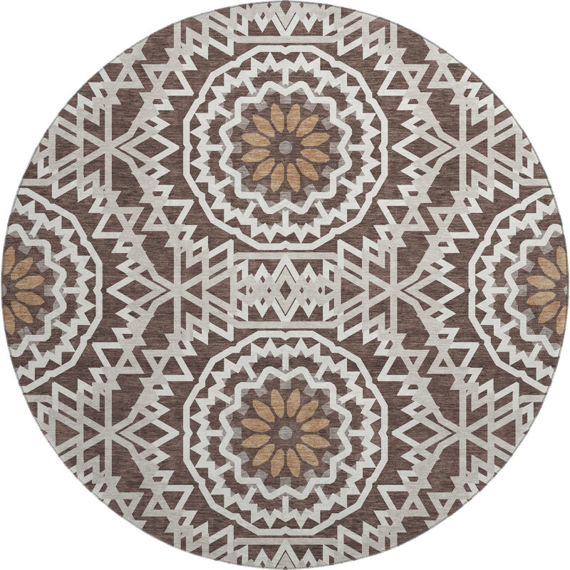 Premium Machine Washable Cerrito Chocolate Rug, Round 8'