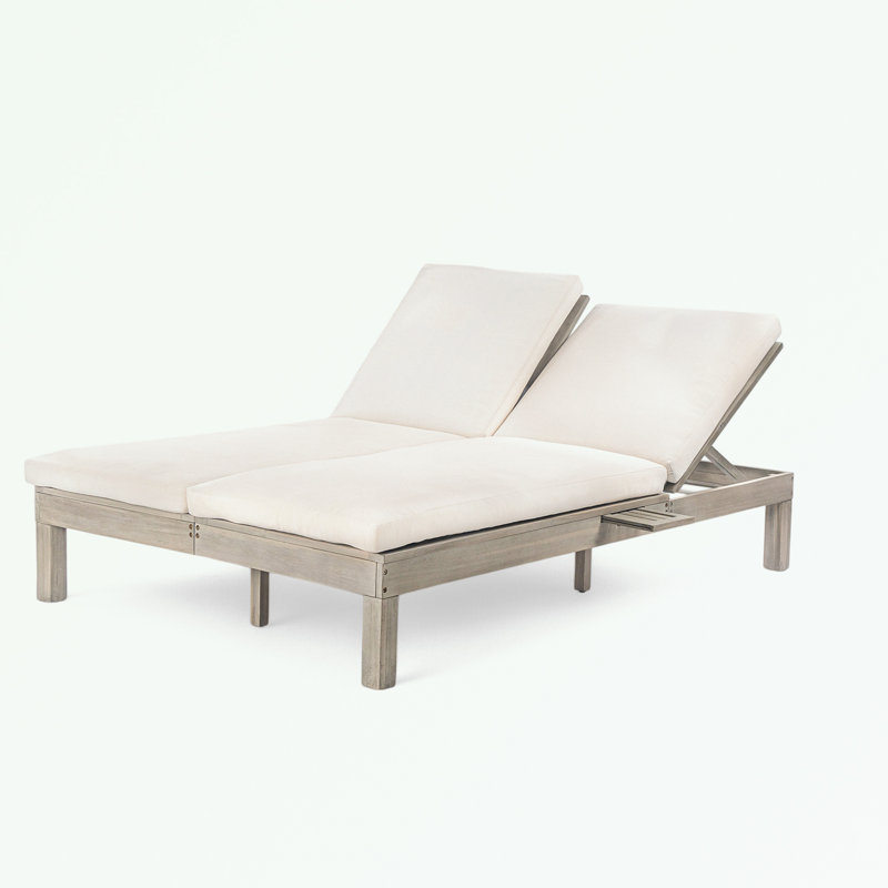Chaise longue double à 5 positions avec dossier réglable et coussins latéraux pliables, Gris