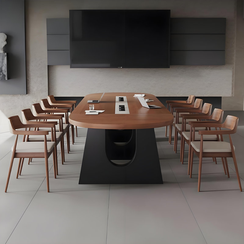 Grande table de conférence 94,49 po, moderne, minimaliste, ovale, en bois massif, longue table de conférence pour plusieurs personnes, bureau