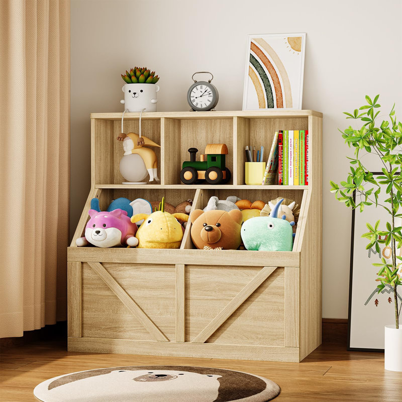 Rangement pour jouets pour enfants, coffre à jouets avec bibliothèque