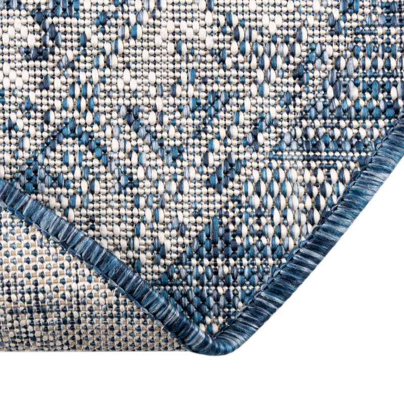 Tapis bleu sarcelle intérieur / extérieur Amhlaidh Southwestern, Ovale 7 pi 10 po x 10 pi