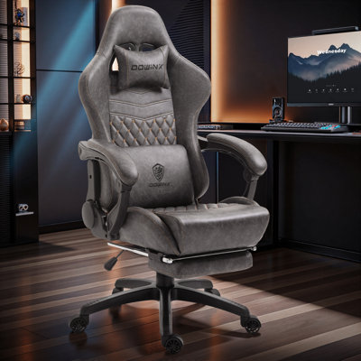 Big and Tall Gaming Chair with Footrest, Ergonomic High Back Office Computer Chair, Adjustable Massage Lumbar Support, PU Leather for Adults, 350Lbs by Inbox Zero