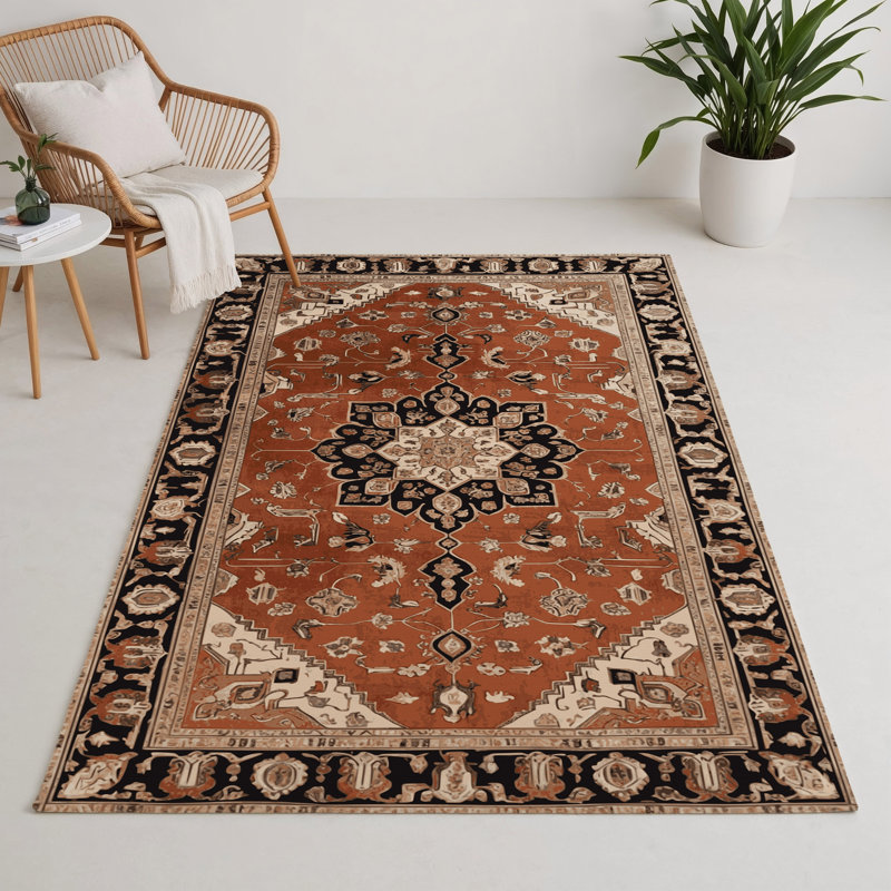 Persian Brown Indoor and Outdoor Area Rug, Rectangle 5' x 7'