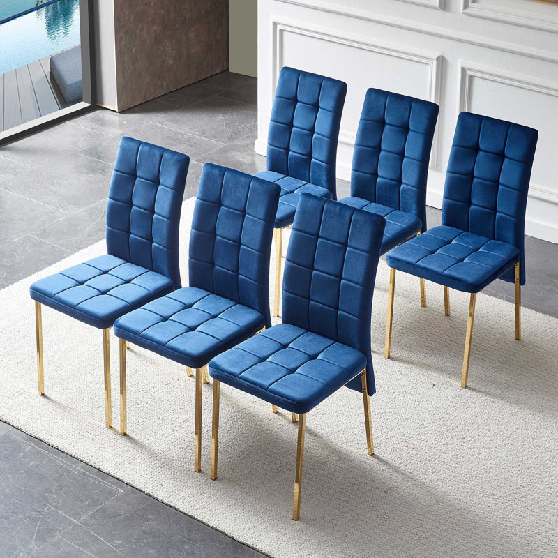 Velvet Dining Chairs Set of 6, Golden Leg, Blue