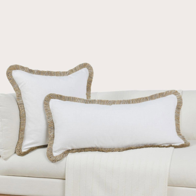 Cara Fringe Linen Blend Throw Pillow, Square, 24"H x 24"W