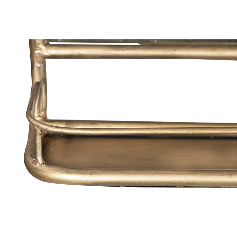 Metal Flat Wall Mirror with Shelves, 69.85cm H x 49.53cm W, Brass/Gold