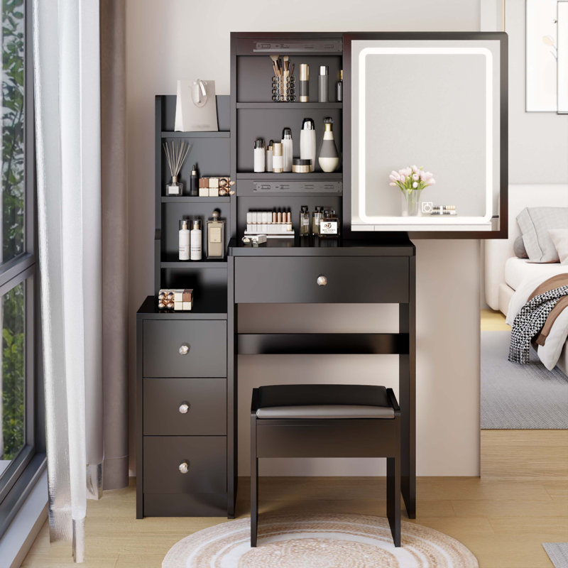 Table de chevet avec armoire de chevet, Noir 2