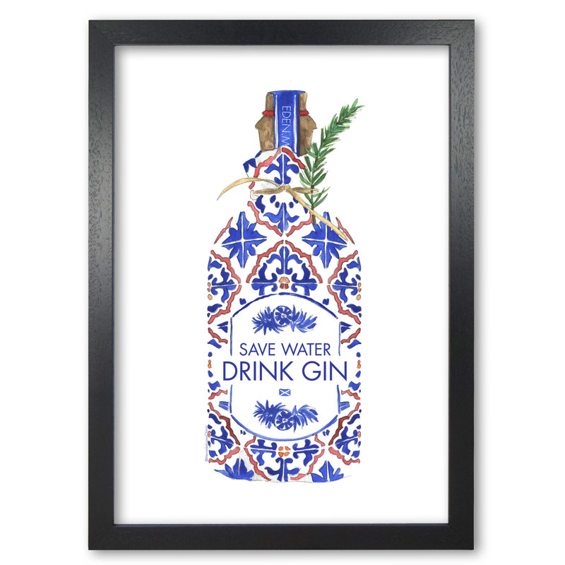 Save Water Drink Gin - Print, 29.7 cm H x 21 cm W x 5 cm D, Black Grain