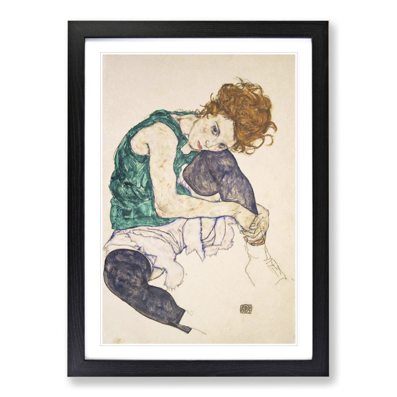 Seated Woman Vol.1 by Egon Schiele - Picture Frame Painting, 48cm H x 36cm W x 2cm D, Black Framed