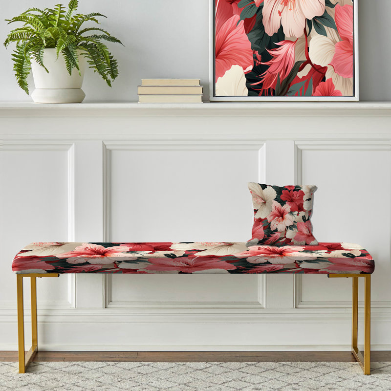 Hibiscus Romance - motif tropical - banc tropical rembourré or