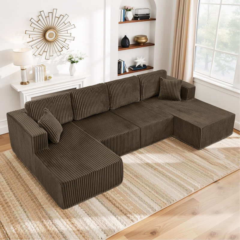 U-Shaped Modular Sectional Sofa [SIZE UPGRADED], Modern Minimalist Corduroy Compressed Sleeper Couch, Extra Spacious Design For Living Room/Bedroom, Comfy Space-Saving Sofa