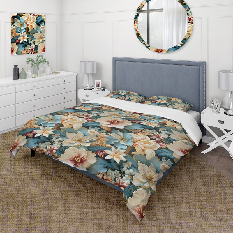 Ensemble de housse de couette floral, Housse de couette pour grand lit et 2 taies décor