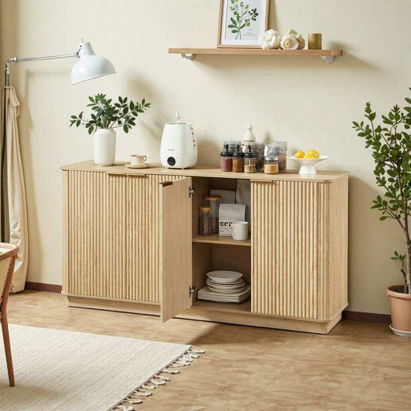 Armoire de rangement 63 po à rayures verticales 63 pouces, Oak