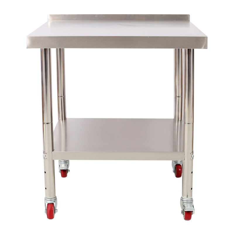 Table de préparation en acier inoxydable, table de travail en métal robuste de 30 po x 24 po x 35 1/2 po, capacité de charge de 440 lb avec tablette de dosseret réglable et 4 roulettes, poste de travail commercial pour restaurant de cuisine
