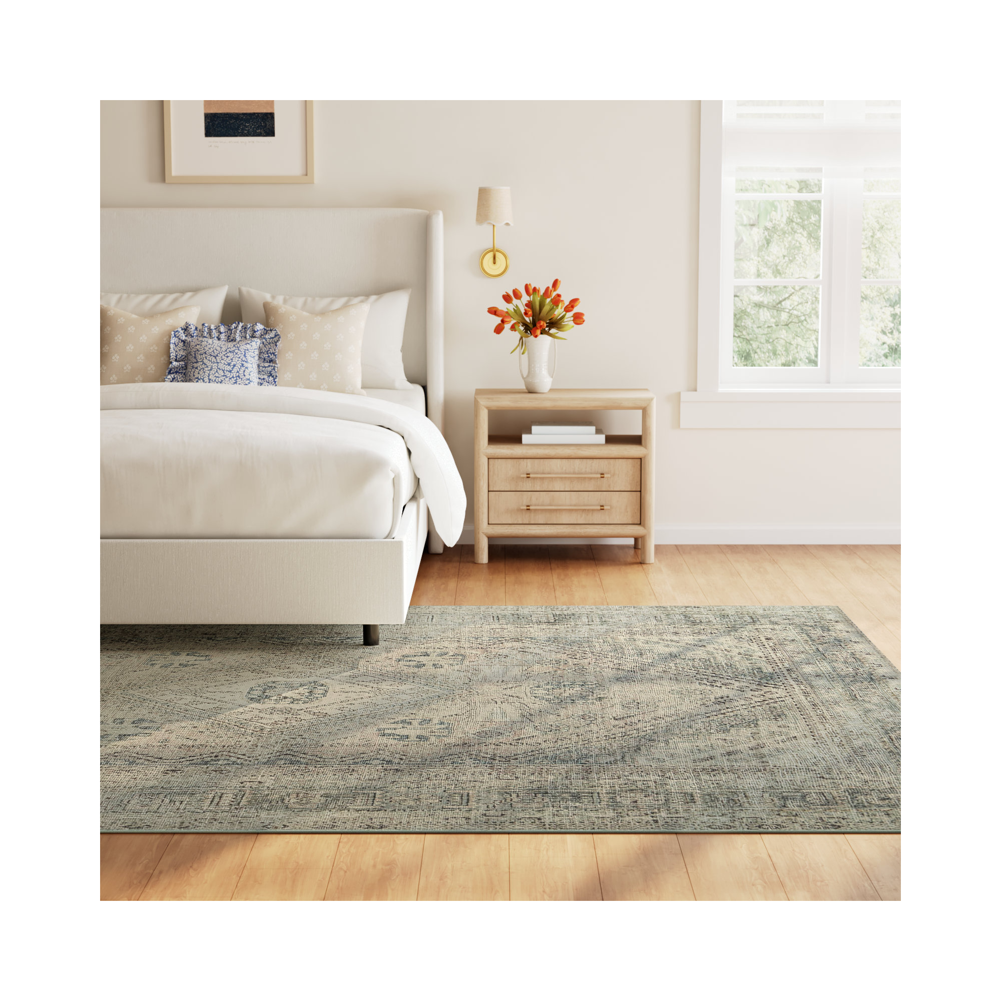 Magnolia Home By Joanna Gaines X Loloi Sinclair Machine Washable Natural / Sage Area Rug, Rectangle 7'6" x 9'6"