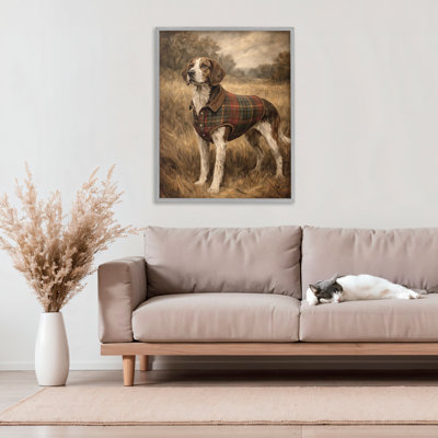 Hunting Days Plaid Jacket Hound Framed Giclee, design by Kim Allen