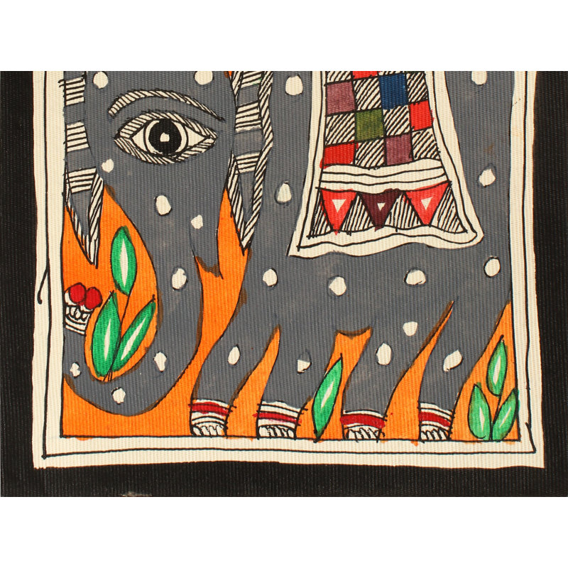 Tableau éléphant coloré Madhubani | Couleurs naturelles sur papier fait à la main