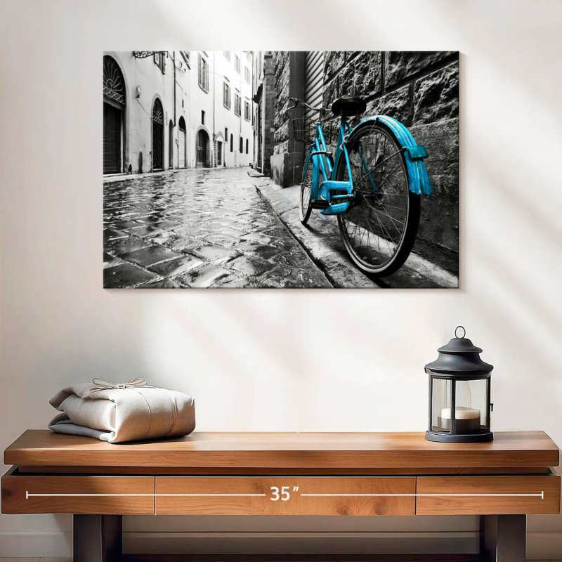 Mehar Retro Blue Bicycle, 16" H x 24" W
