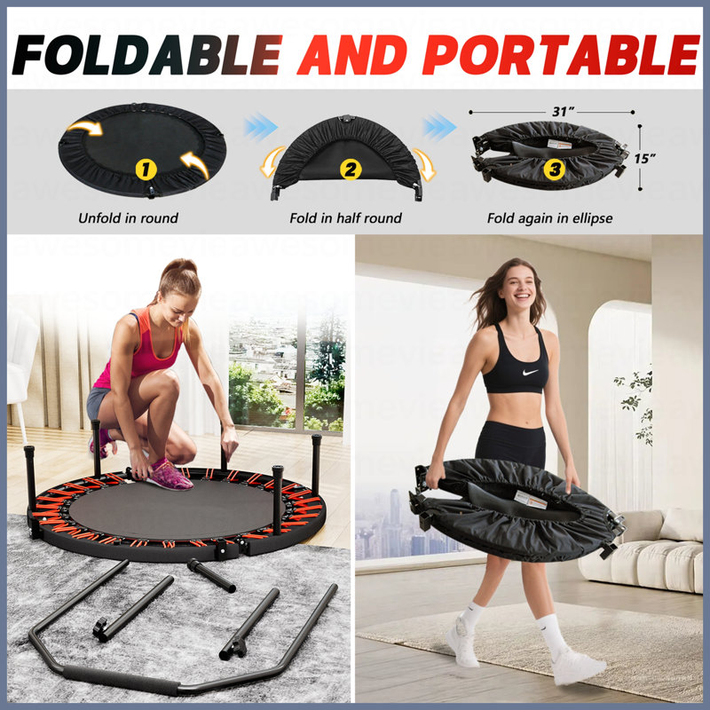 40Inch Foldable Trampoline With Handle-Premium-Elastic -Black