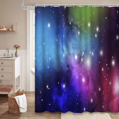 Outer Space Digital Galaxy Abstract Universe Shower Curtain with 12 Hooks
