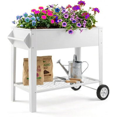 Elevate Raised Garden Bed with Wheels & Storage Shelf, 400 Lbs Capacity, Anti-Rust Steel Planter Box for Vegetables & Herbs, Patio/Balcony/Backyard