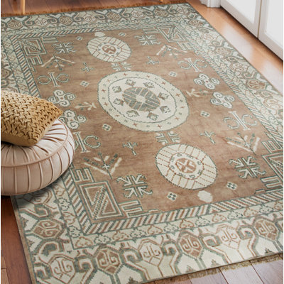 Brown Hand Knotted Wool Area Rug