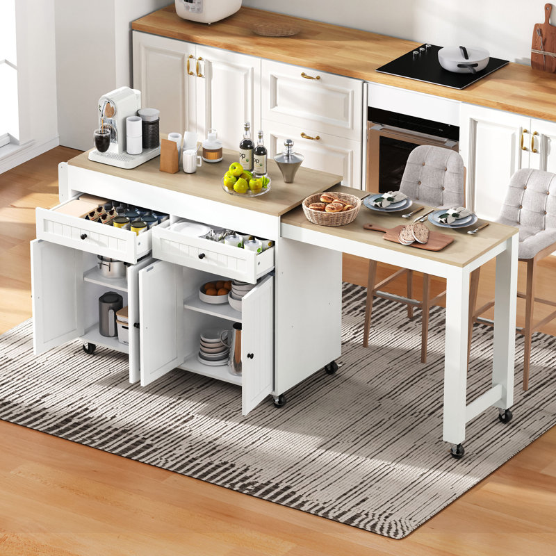 112 cm W Kitchen Island with Top, White
