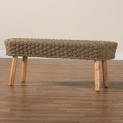 Aafrin Bali & Pari Denver Modern Bohemian Natural Seagrass And Acacia Wood Accent Bench