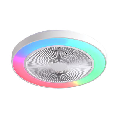Ventilateur de plafond à profil bas de 20 po avec lumière, ventilateur de plafond fermé sans pales pour lit superposé, Fandelier encastré intelligent RVB avec application / télécommande, moteur à courant continu silencieux à 6 vitesses pour chambre d'enfant, blanc