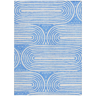 Tapis extérieur lavable antidérapant bleu et blanc 9 pi x 12 pi