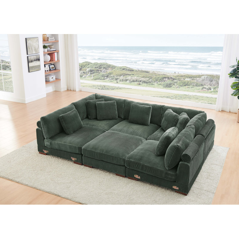 Barcombe Modular Corduroy Sectional, Dark Green Corduroy