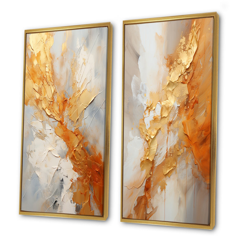 Or blanc champagne lever de soleil spirales - ensemble de 2 impressions sur toile abstraites, Encadrement doré