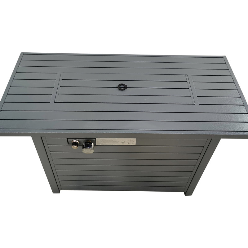 Steel Outdoor Fire Pit Table With Lid, 25.05" H x 20.05" W x 42.05" D, Natural Gas, Gray