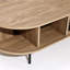 Mid-Century Modern Oval Coffee Table with Storage – Oak Finish Slatted Tambour Sliding Doors