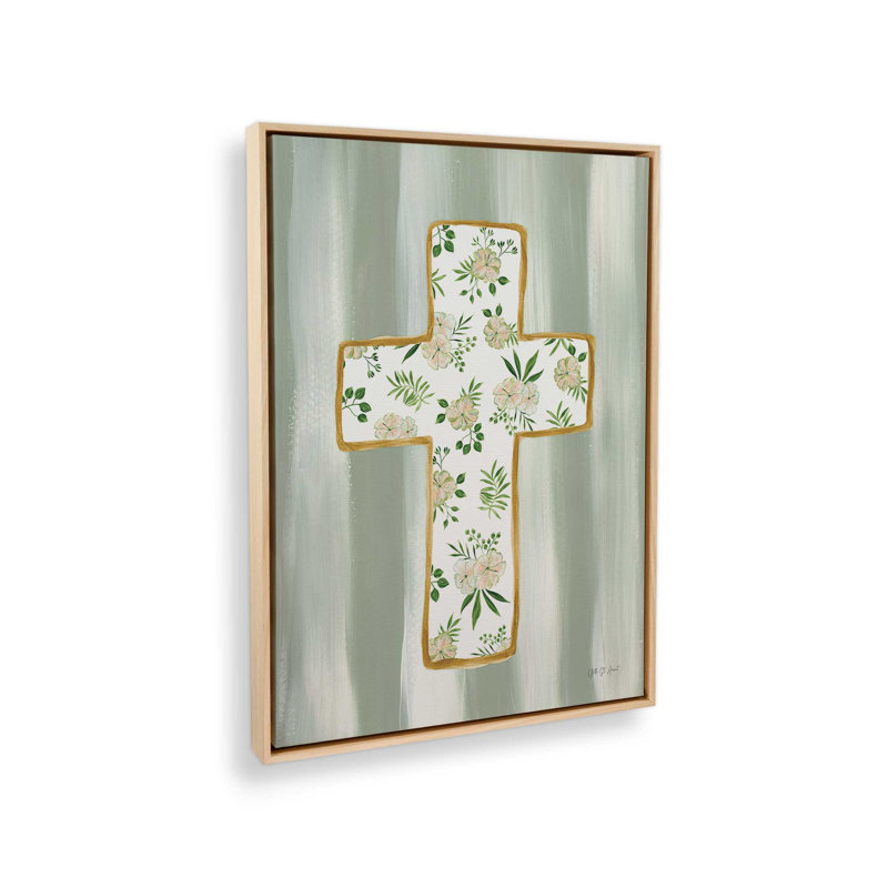 «Floral Cross III» par Yvette St. Amant, reproduction d'art, L 18 po x H 24 po, Tanné, Toile avec cadre