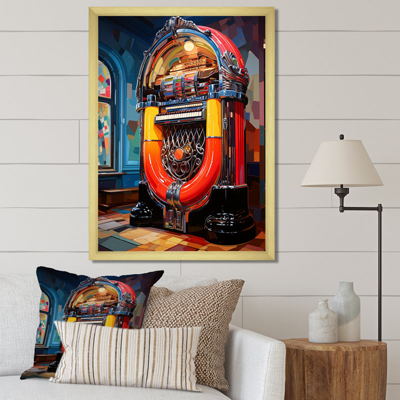 " Jukeboxes Nostalgic Melodies I ", Gold Picture Framed, 32" H x 16" W x 1" D