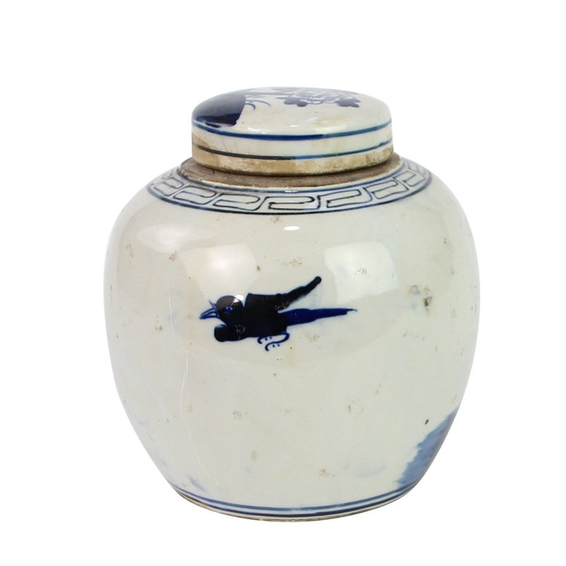 Handmade Ginger Jar, Blue and White Pheasant with Peony 2
