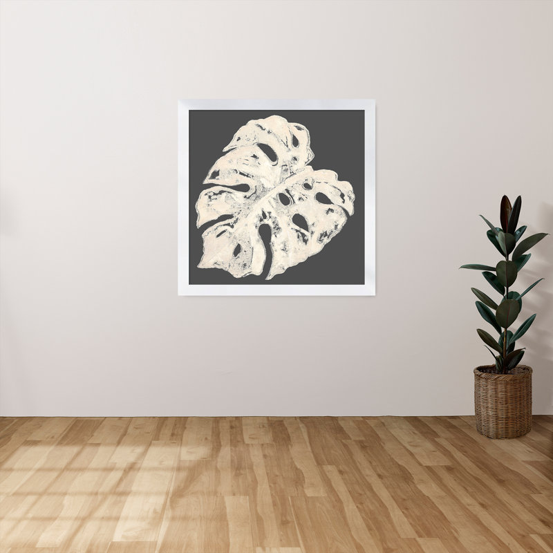«Soph sophistiquée feuille de palmier II», reproduction de peinture acrylique, H 37,5 po x l 37,5 po x P 1 po, Cadre blanc