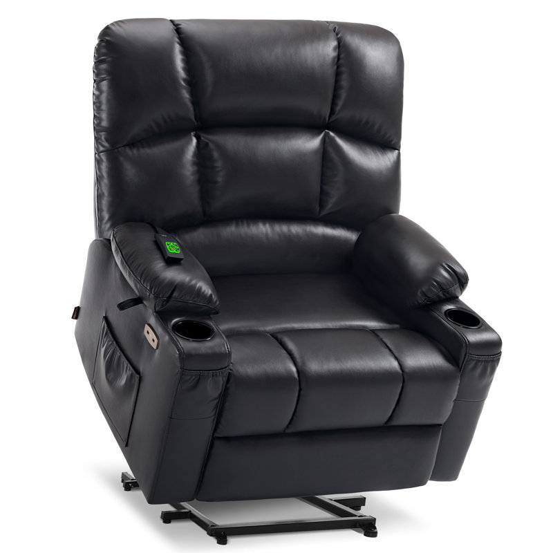 Syeda 27.2" Wide Lay Flat Dual Motor Power Recliner Lift Chair with Massage and Heat, Infinite Position, Faux Leather, Black