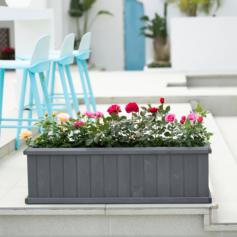 Barros Solid Cedar Rectangular Planter Box with Drainage Holes, Gray, 12" H x 40" W x 12" D