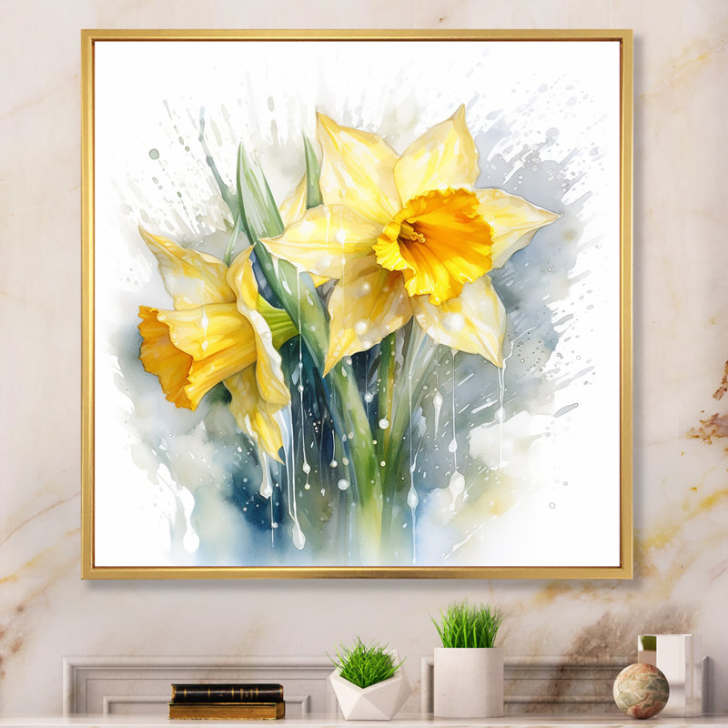 «Yellow Yellow Daffodils Natures Impression I» sur toile, Cadre flottant doré, 30" H x 30" W