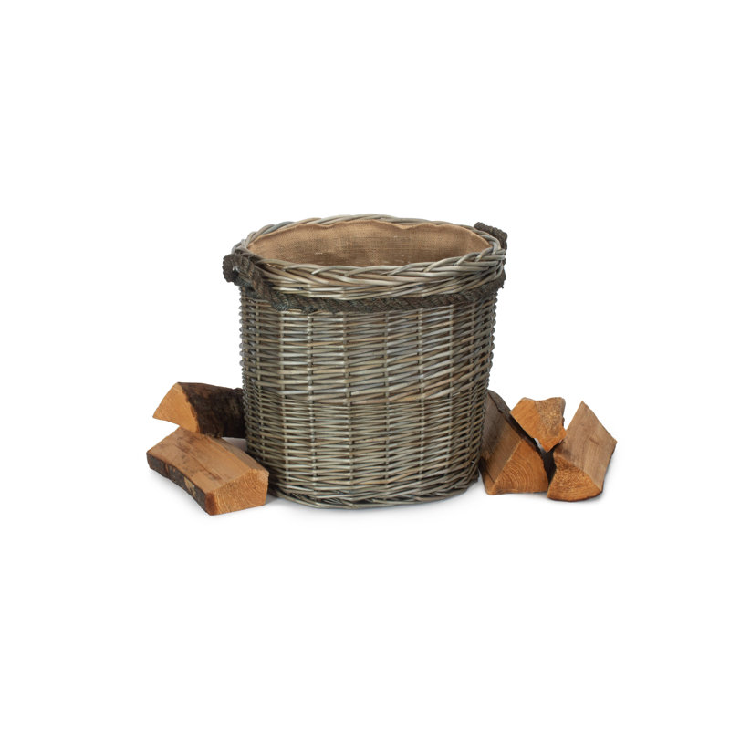 Wicker Storage Basket with Lining, Antique Wash, 38cm H x 40cm W x 40cm D